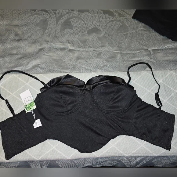 Women’s satin cowl neck spaghetti strap bustier corset crop top - Picture 5 of 5